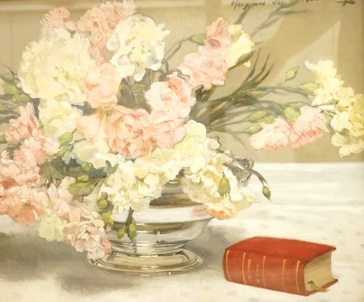 Hugues De Beaumont (French, 1874-1947), Still life of flowers and a book, signed, oil on canvas, 37 x 45cm, ornate frame